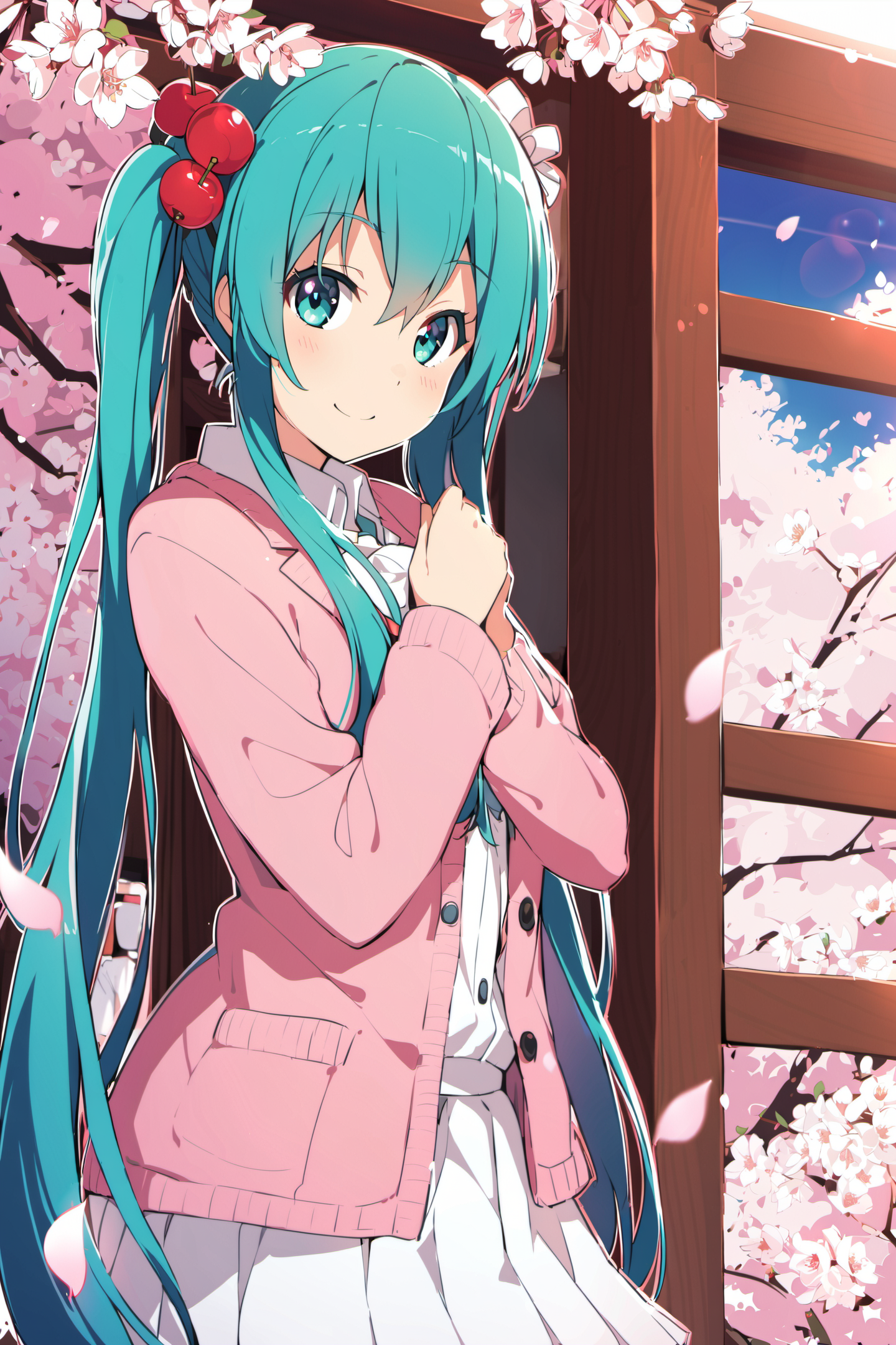 23921-665537065-1girl,solo,hatsune miku,school uniform,green hair,cherry blossoms,cherry hair ornament,hanami,sakura,smile,looking at viewer,_lo.png